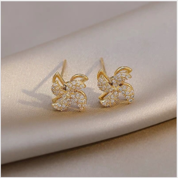 Korea New S925 Silver Needle Rotating Windmill Micro-inlaid Full Diamond Earrings Ins Trend Fashion Niche Design Sense Accessories Jewelry Gifts