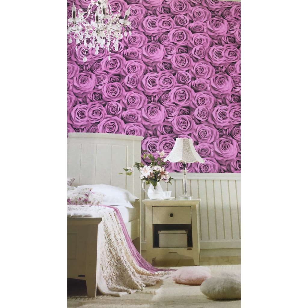 Wallpaper dinding Korea Motif Bunga Mawar 3d roll besar