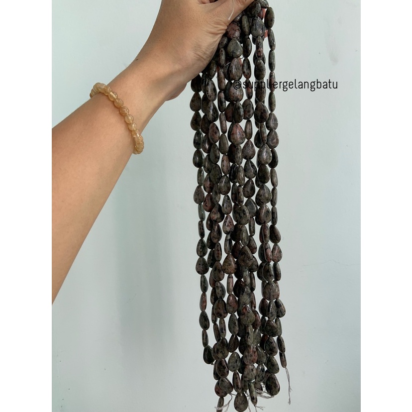 Batu alam UNAKITE tetes 20mm kilap pancawarna bahan gelang kalung akik