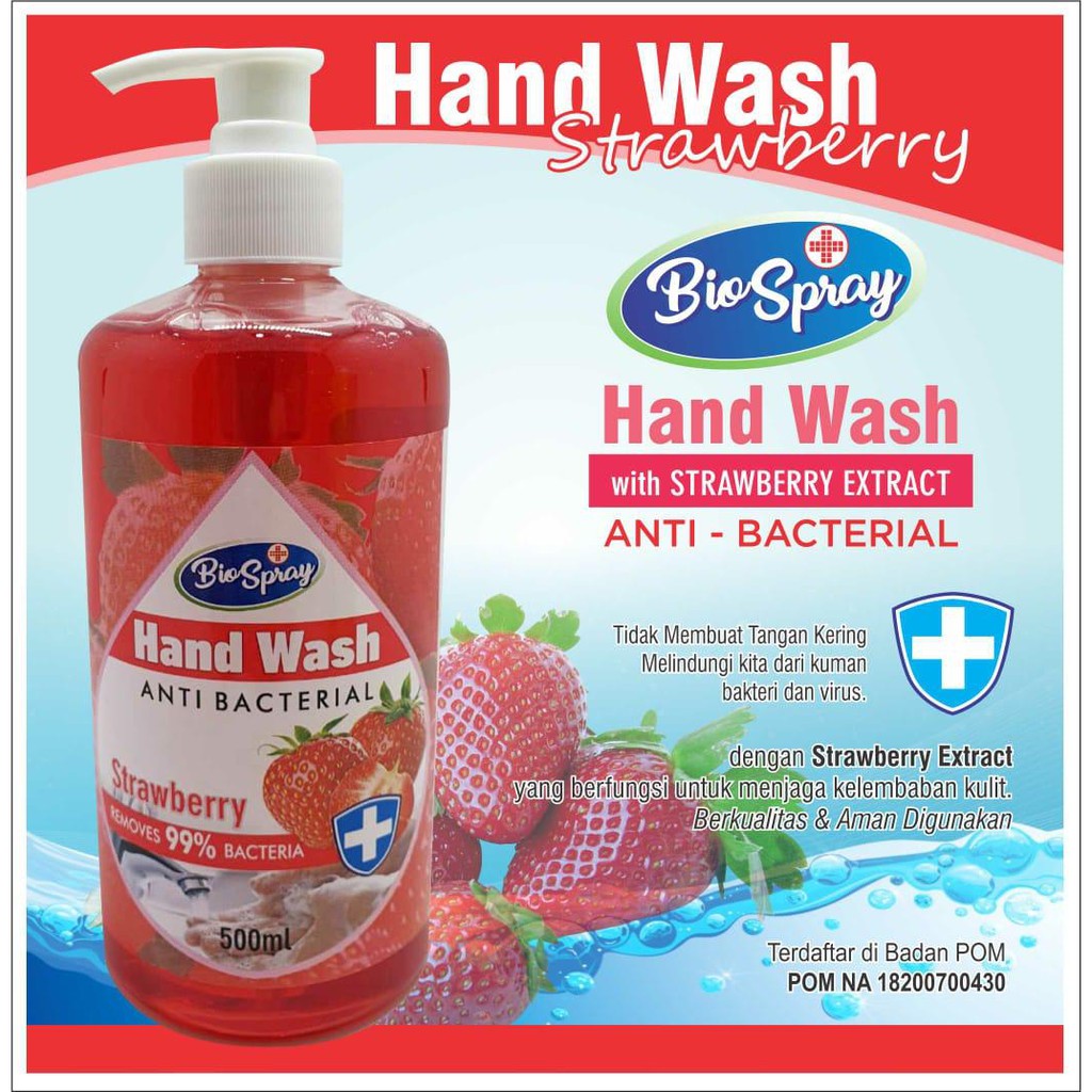 BIOSPRAY HAND WASH STRAWBERRY ALOE VERA ZAITUN LEMON 1000ml RESMI BPOM ANTI BAKTERI