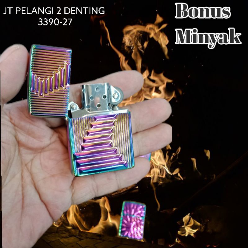 KOREK API MINYAK SIAP NYALA DUA DENTING WARNA PELANGI 3390-27