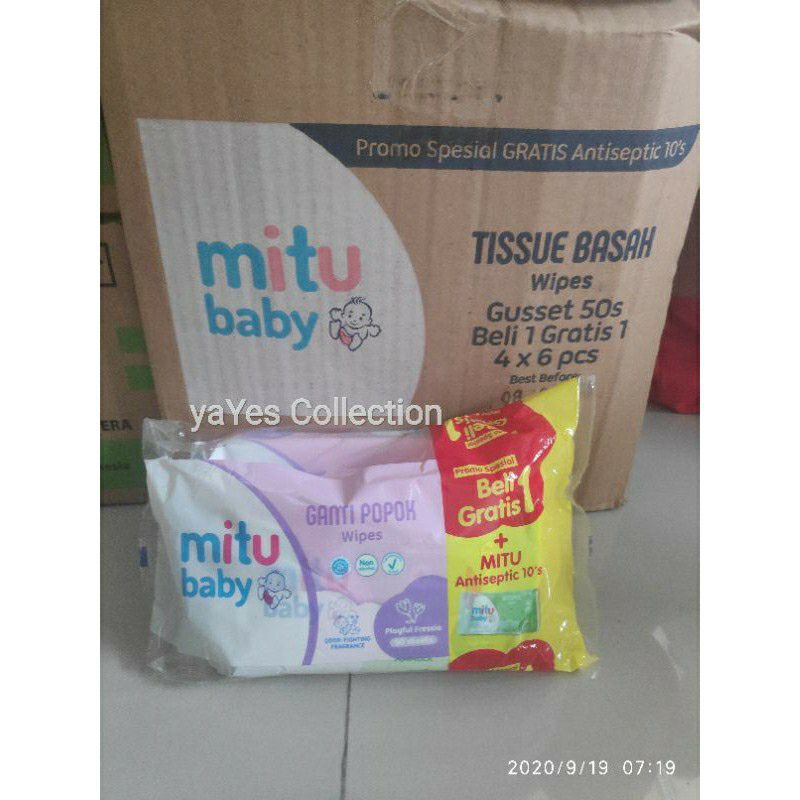 Mitu Tisu Basah Bayi 50+50 sheet mitu Antiseptik Food Grade Formula Tissue Ganti Popok wipes 100's
