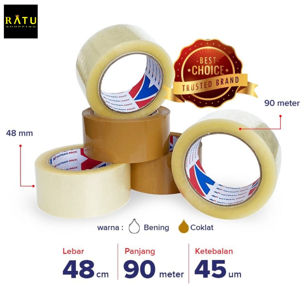 

Lakban Mitran 48mm x 90 meter isolasi lem coklat bening