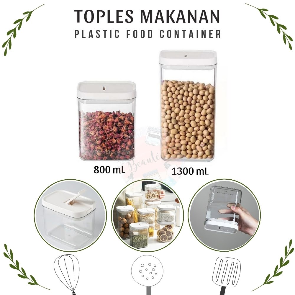 Toples Wadah Tempat Penyimpanan Makanan Premium Kotak Kedap Udara Aesthetic Plastik Tebal Untuk Pasta Coklat Snack Beras Biji Sereal Kue Kering Food Storage Jar Container 800/1300 ML