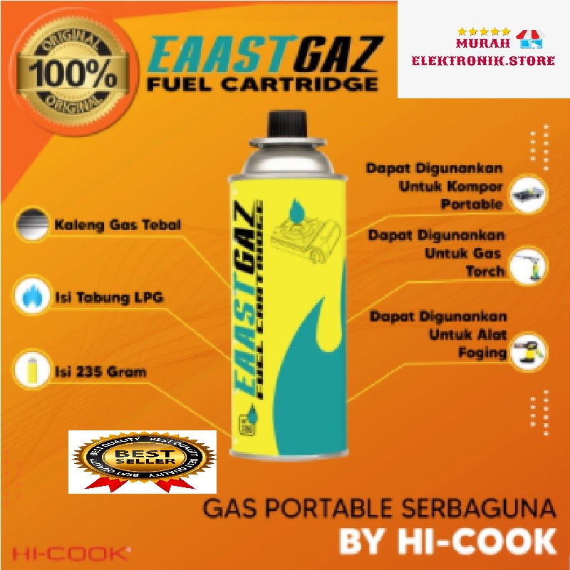 TABUNG GAS PORTABLE / GAS KALENG / CARTRIDGE EAAST GAZ BY HI-COOK 235 GRAM