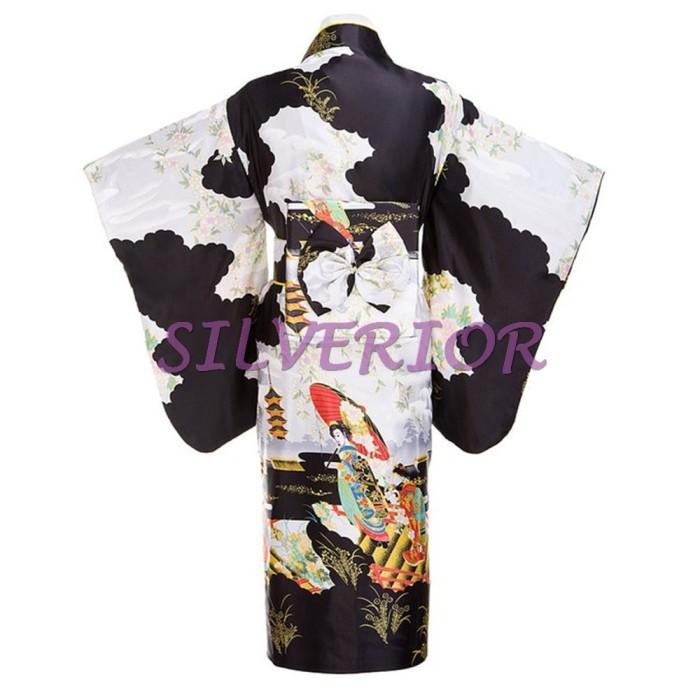 Baju Pakaian Wanita Perempuan Jepang Kimono Yukata Bantal Obi Hitam