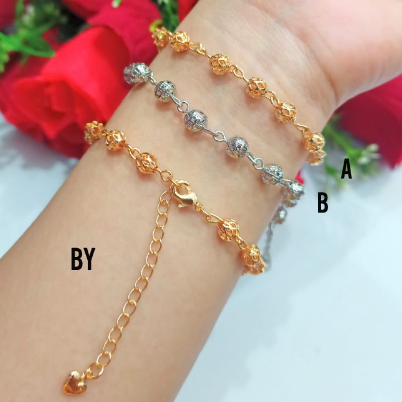 Gelang wanita terbaru motif bola lapis emas 24k warna silver dan gold Sepuhan emas