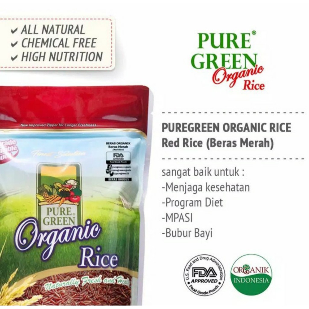 Pure Green Beras Organik 1kg - Merah