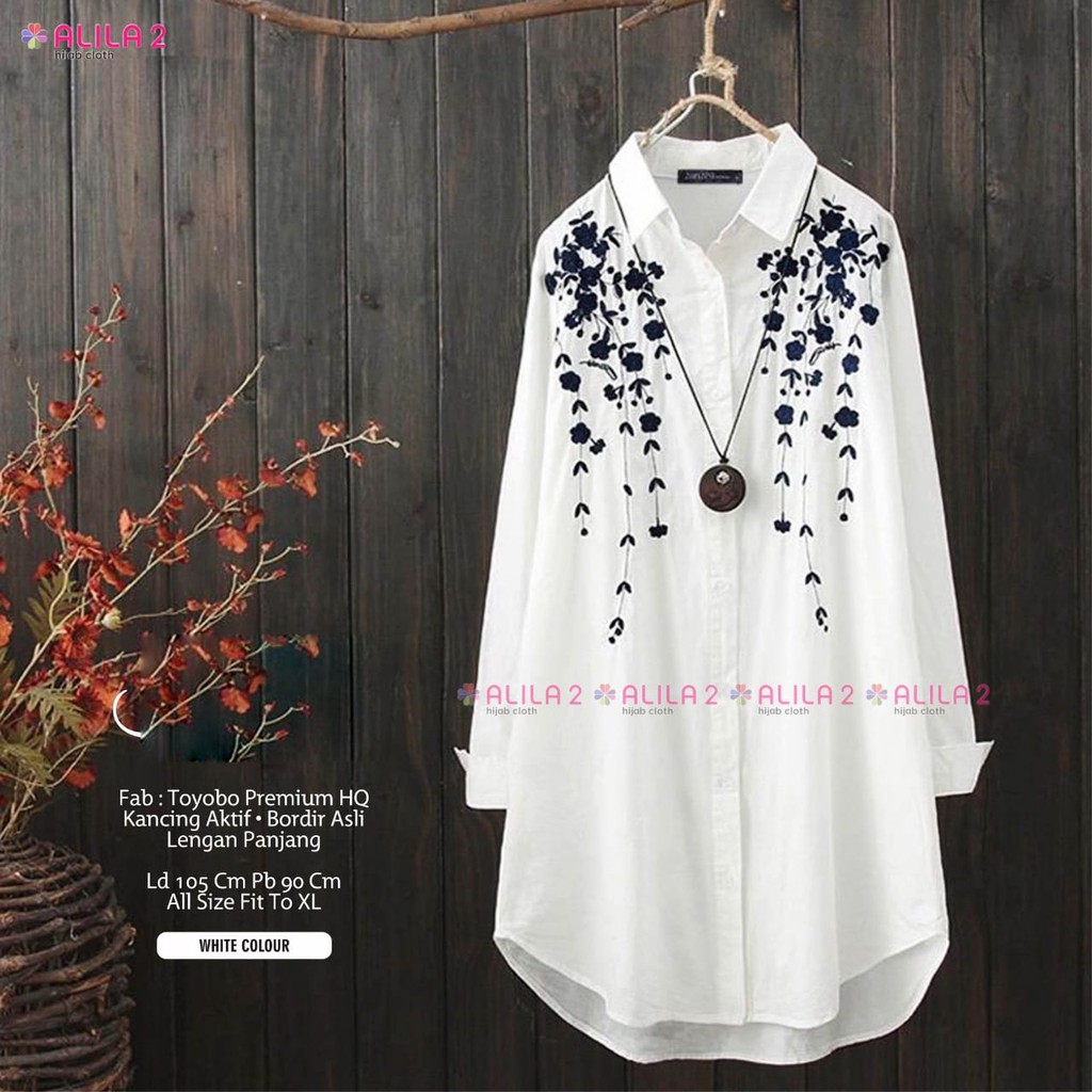 Sazuka Tunic Kiana Tunik Putih Bordir Asli | Kemeja Putih Wanita LILY SAKURA ROSSE Kiana Sazura Sazuka