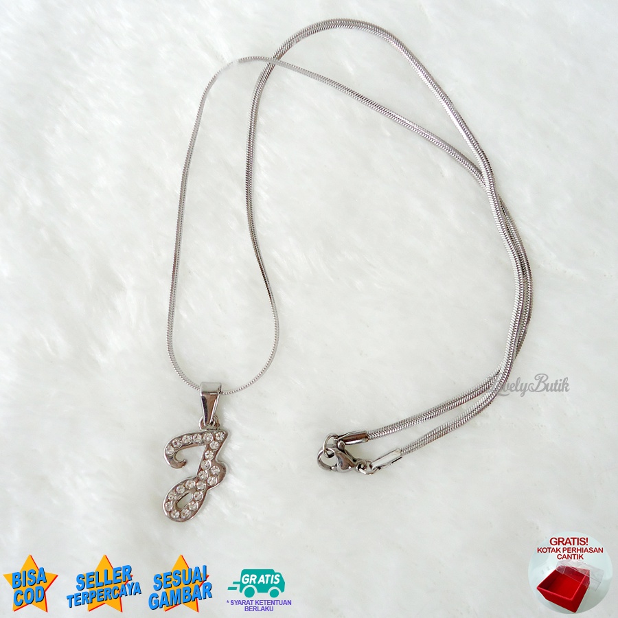 Lovelybutik - Kalung Inisial Huruf Titanium anti karat Kalung hurup Abjad Alphabet Ins J Klasik Bonus Kotak Perhiasan