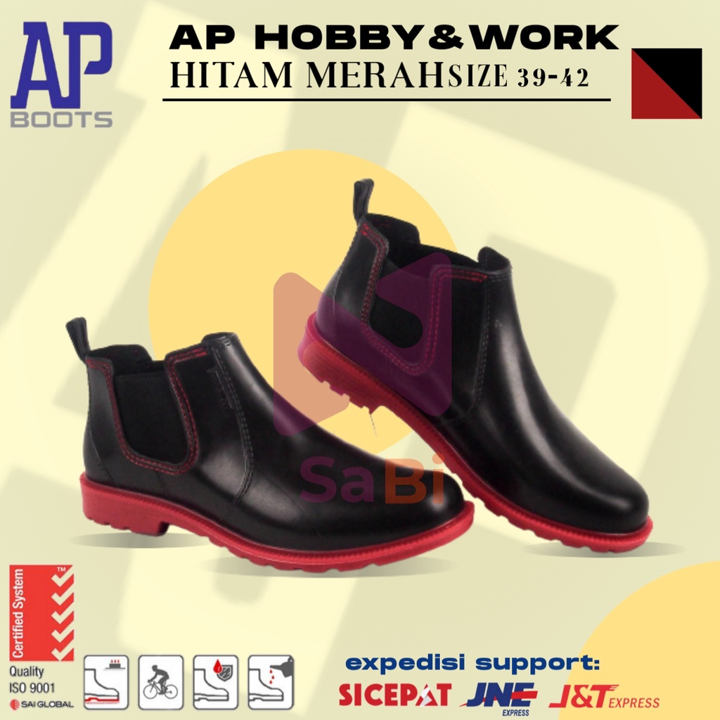 Sepatu Boot Pendek AP Boots Hobby & Work Hitam Merah Casual Bikers/sepatu boots pendek pria/AP boots