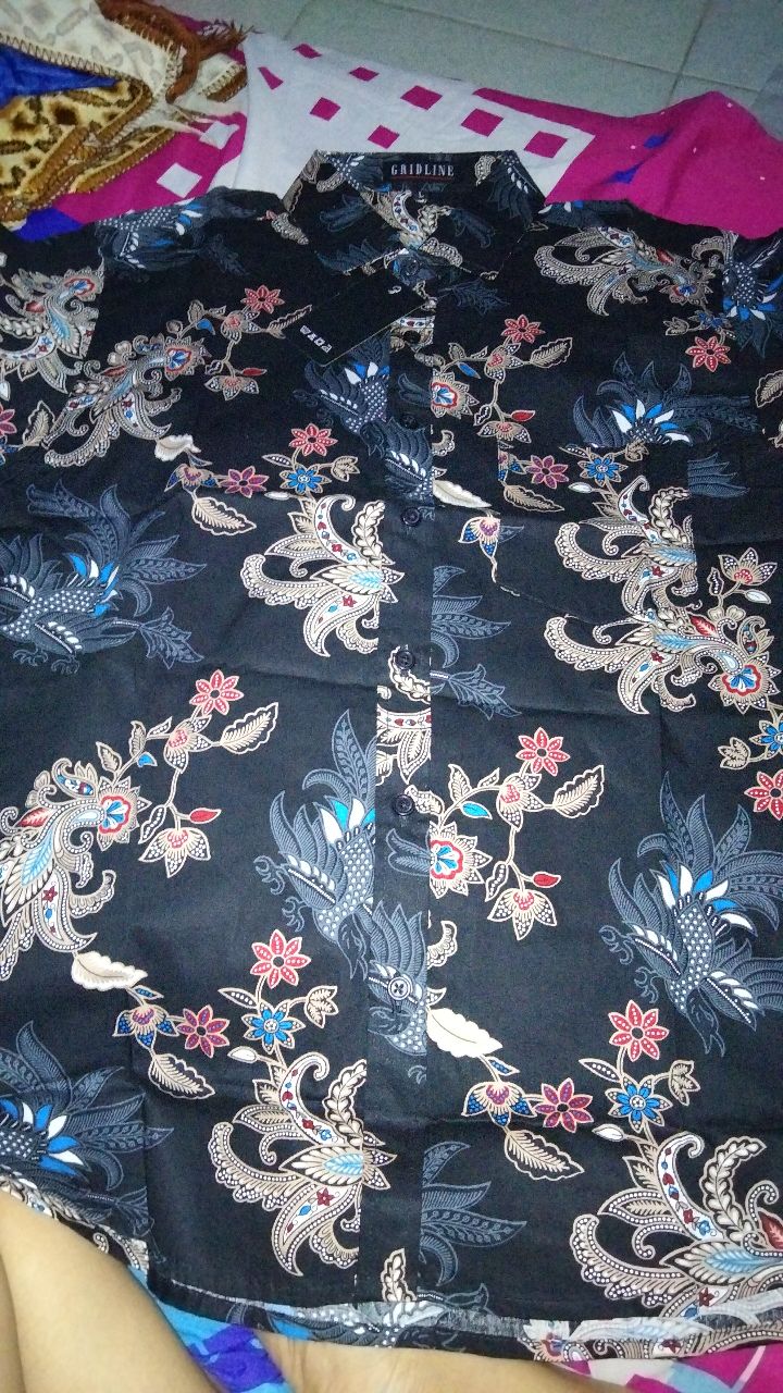 [gridline - Ls032 Light Brown & Brown] Kemeja Batik Pria Katun Lengan Panjang Slimfit