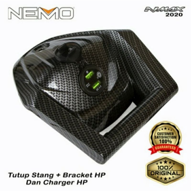 Cover tutup stang plus Bracket Holder hp dan Charger Nmax 2020 2021 Nemo