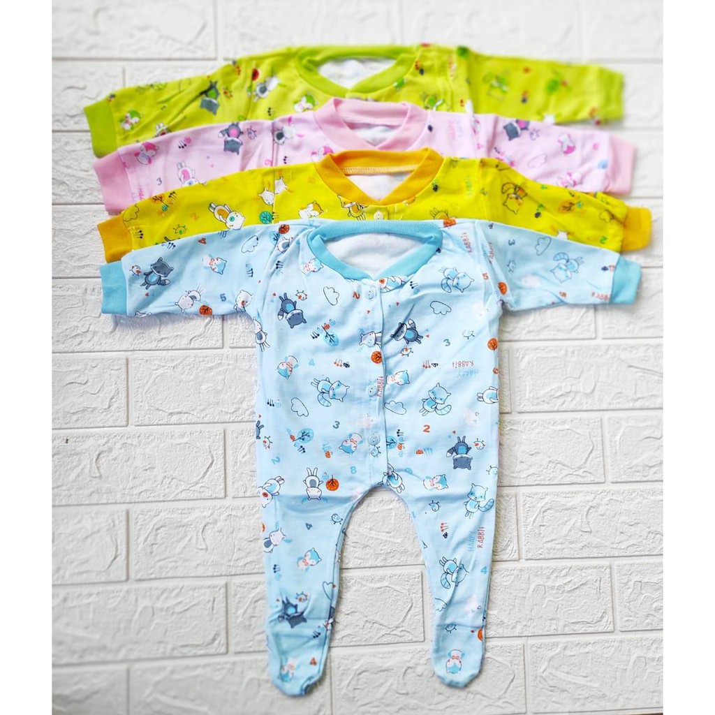 Baju Bayi Sleepsuit Panjang Katun DK Motif Fullprint Newborn Sd 3 Bulan