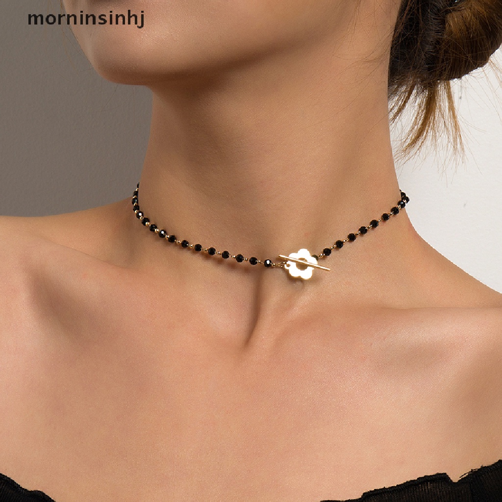 Mornin Kalung Choker Rantai Manik Kristal Hitam Mewah Untuk Wanita