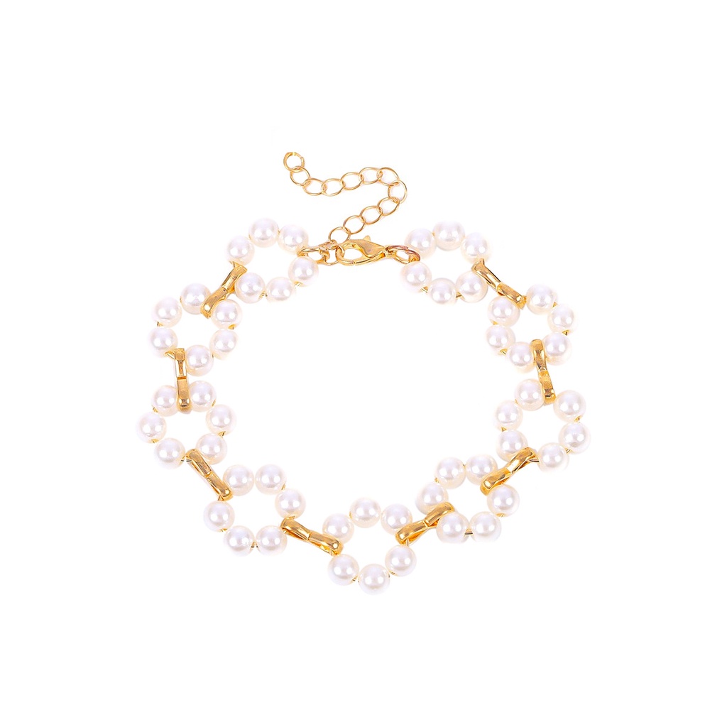 Ins Woven Pearl Gelang Wanita Sederhana Geometris Manik-manik Multi-Lapisan Bunga Perhiasan