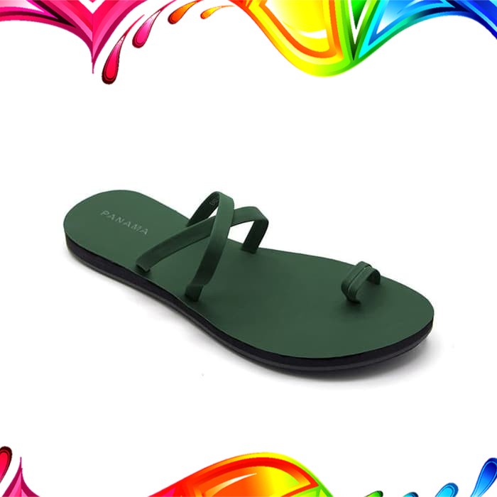 Sandal Panama Wanita / Sendal Kulit Fashion / Sanda Jepit kulit - Panama Ella Hijau