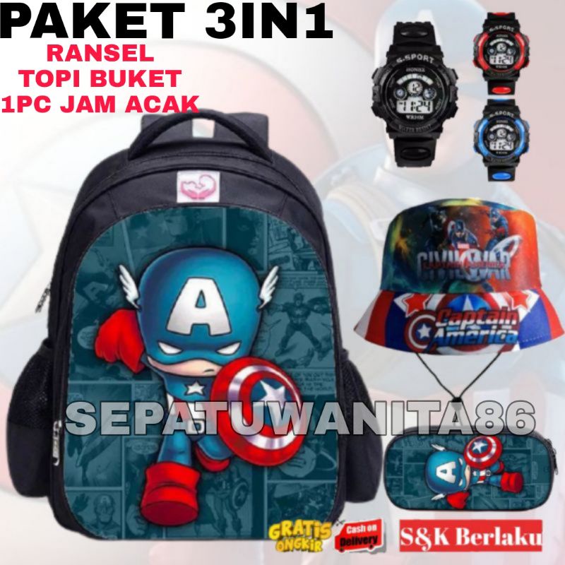 0Tas Ransel Fashion Sekolah Anak Laki Laki PAUD TK SD Marvel Super Hero BATMEAN