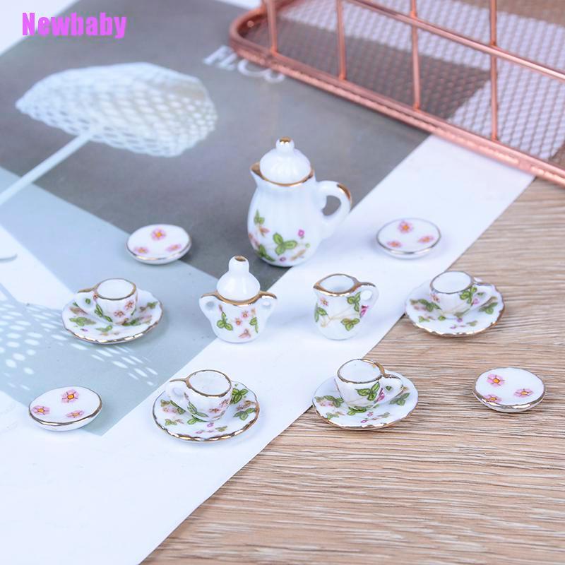 (Newbaby) 15 PCS Miniatur Peralatan Makan / Minum Teh Skala 1: 12 Bahan Keramik Untuk Rumah Boneka