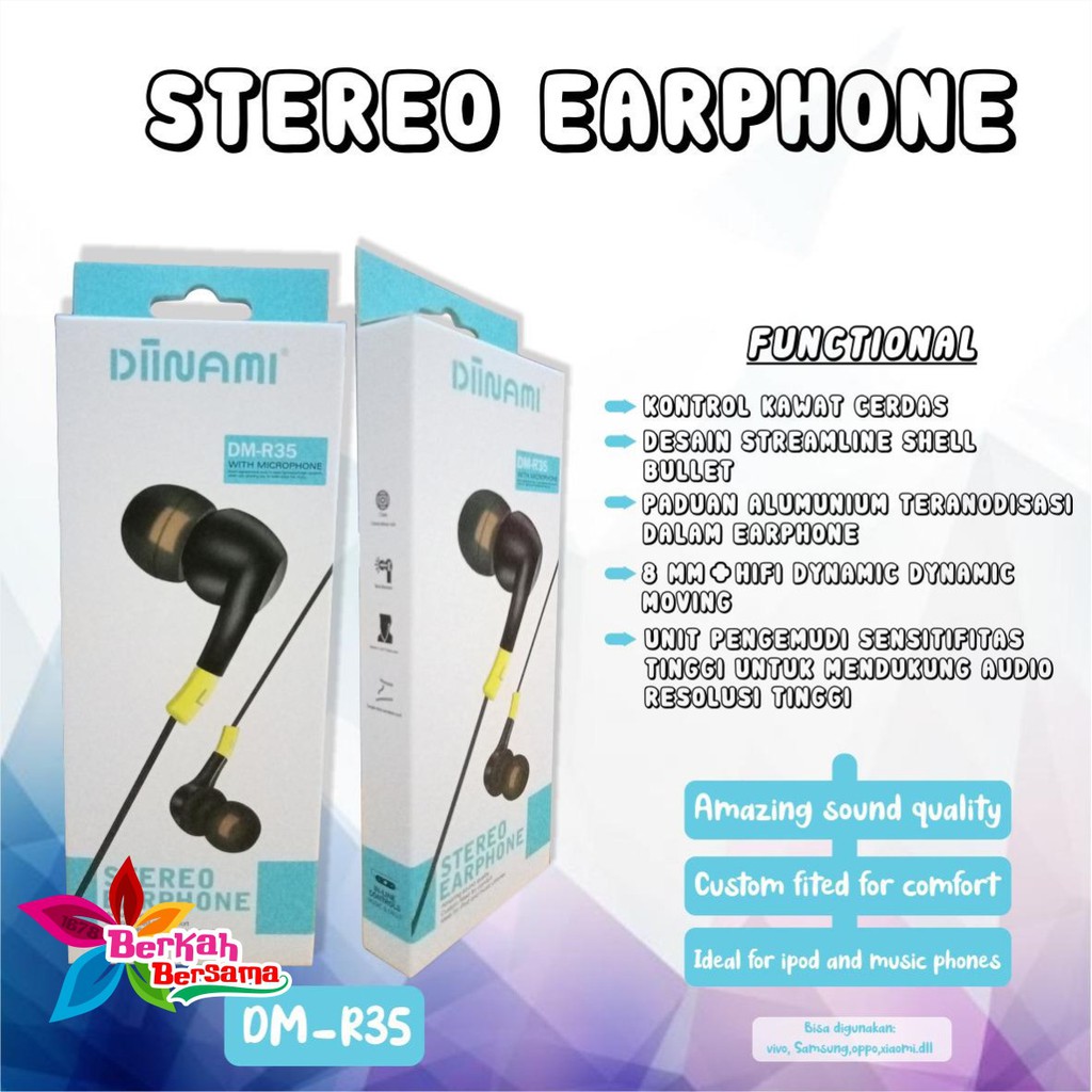 BM032 Headset EARPHONE DIINAMI R35 stereo Earphone Bass Android iPhone Original - Garansi 1 Tahun BB5398