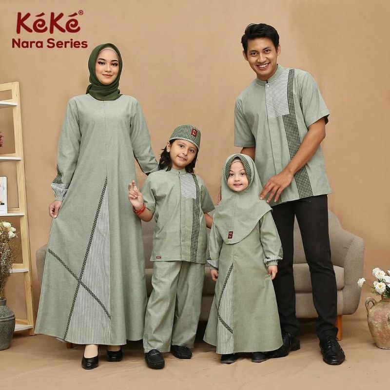 Sarimbit Family Premium Nara Series Sage Green by Keke|Dress Syari|Dress Kids Set Hijab|Dress Polos Kombinasi Motif Salur|Dress Jumbo|Dress Dewasa|Dress Couple|Dress Katun|Gamis Busuo|Gamis Polos Adem|Koko|Kemko|Kemko Kids|Koko Anak Set Celana