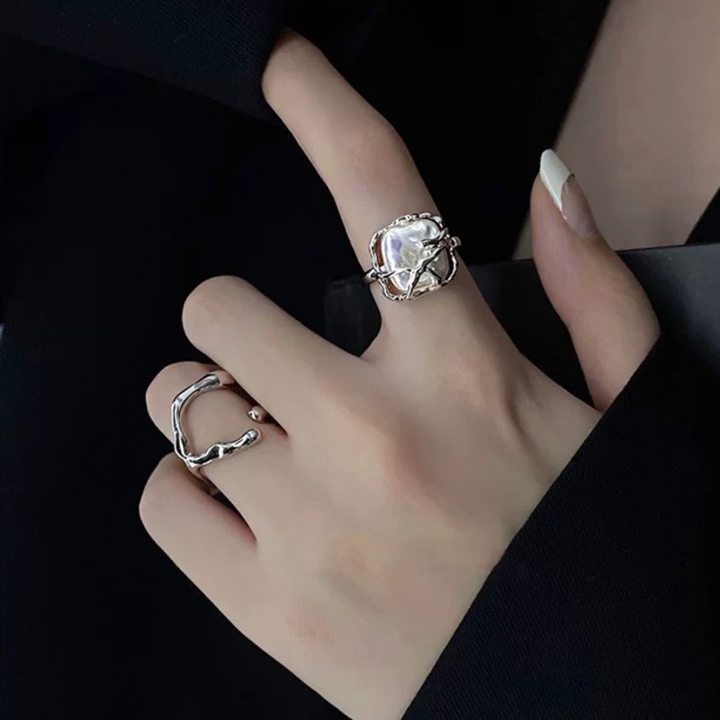 Cincin Model Terbuka Aksen Mutiara Untuk Aksesoris