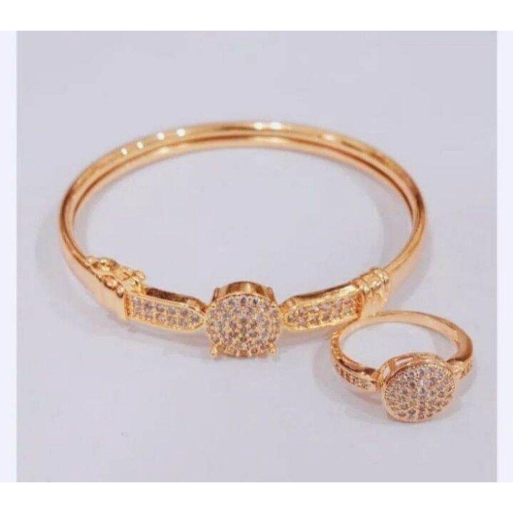 Gelang Tangan Free Cincin Permata full Titanium Gold Anti Karat