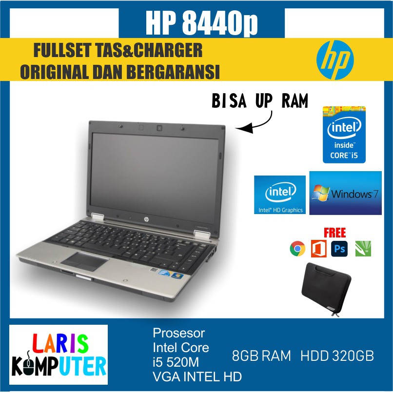 Laptop Murah Fullset Hp 8440p RAM 4gb HDD 320gb Intel Core I7  Mulus dan Bergaransi 100% original