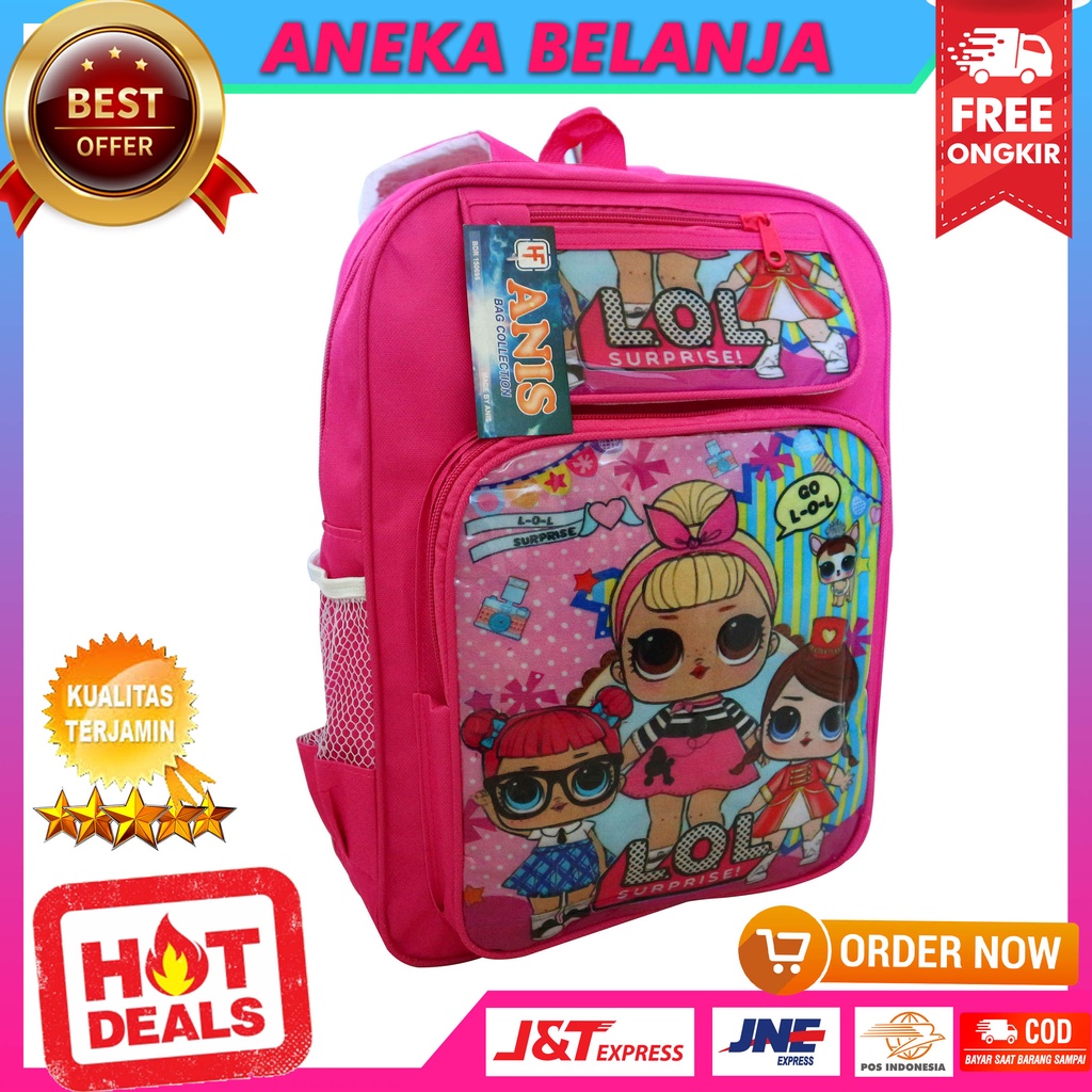 Tas Ransel Sekolah Anak Cewek Perempuan Motif Cartoon LOL Backpack Warna Pink Imut Lucu