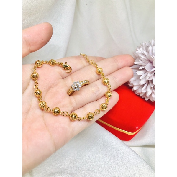 Gelang tangan set cincin permata gold xuping