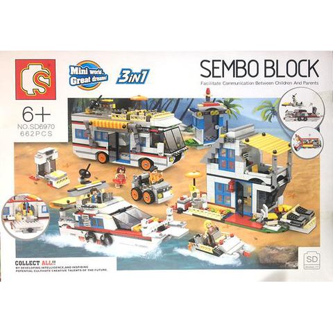 Caravan, House, Boat ( 3in1 model ) - Sembo SD6970 - Lego compatible