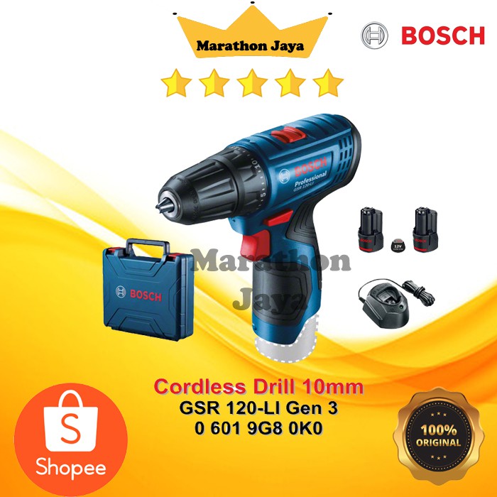 Bosch mesin Bor baterai bosch  GSR 120 Bor Besi Cordless 12V - 2 Baterai