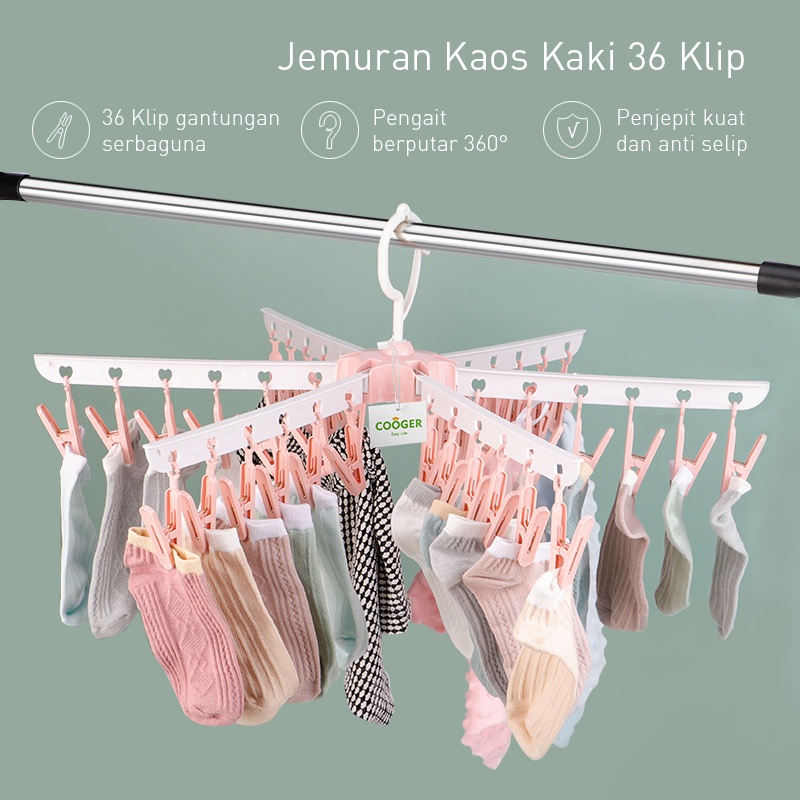 Hanger Gantungan 36 Jepit / Gantungan Jemuran Jepit Baju Kaos Kaki Multifungsi