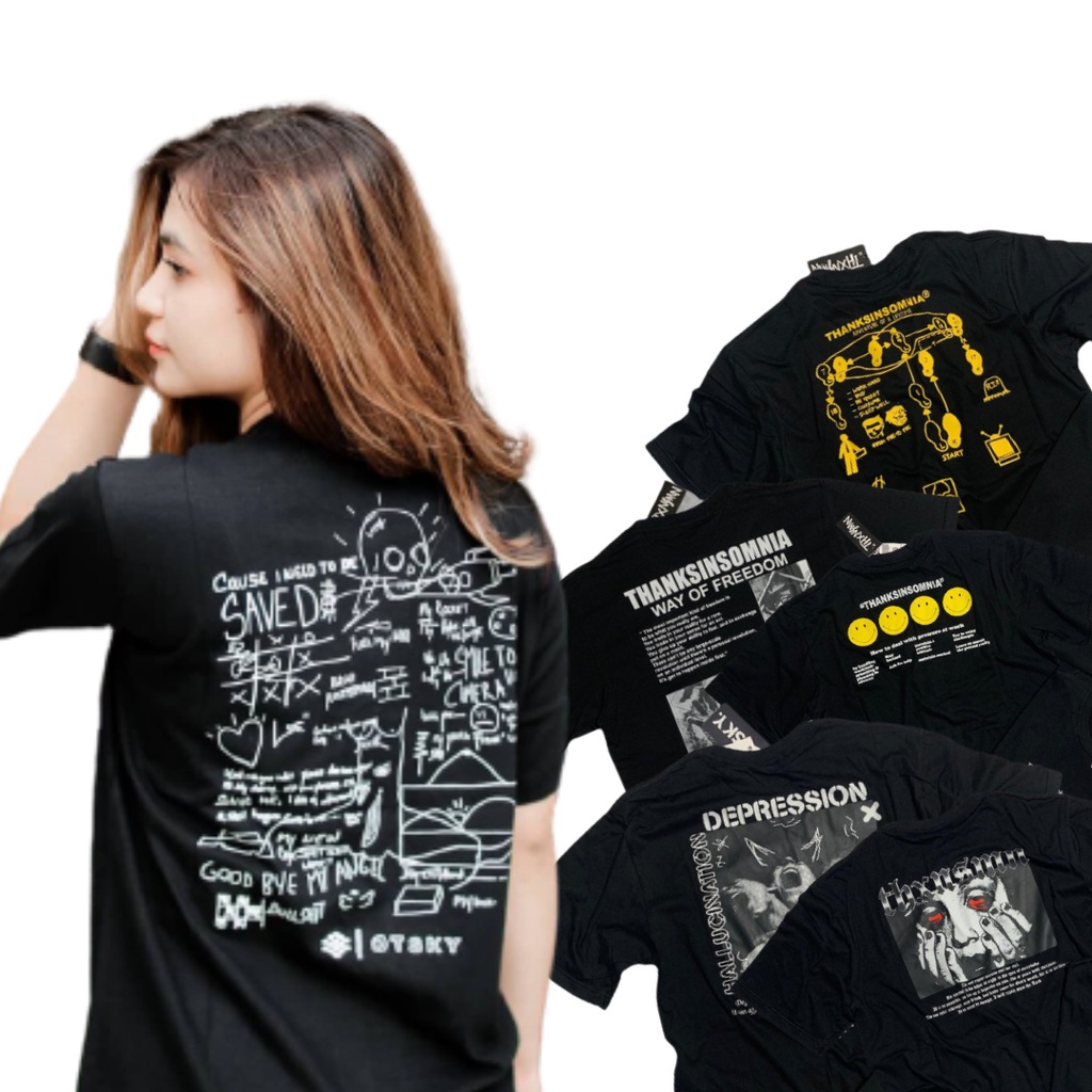 KAOS THANKSINSOMNIA DISTRO LENGAN PENDEK THANKINSOMNIA FULLTAG LABEL DISTRO PRIA/WANITA SIZE L-XL-XXL