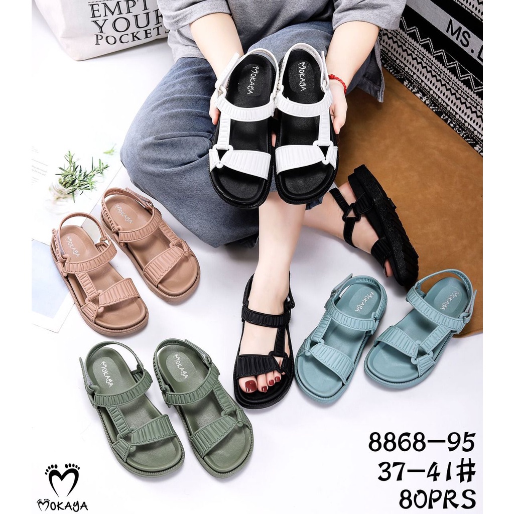 Sandal Let Gunung Jelly Wanita Tali Sambung Kerut Segitiga Kece Import Mokaya / Size 37-41 (8868-B1/8038-A3)