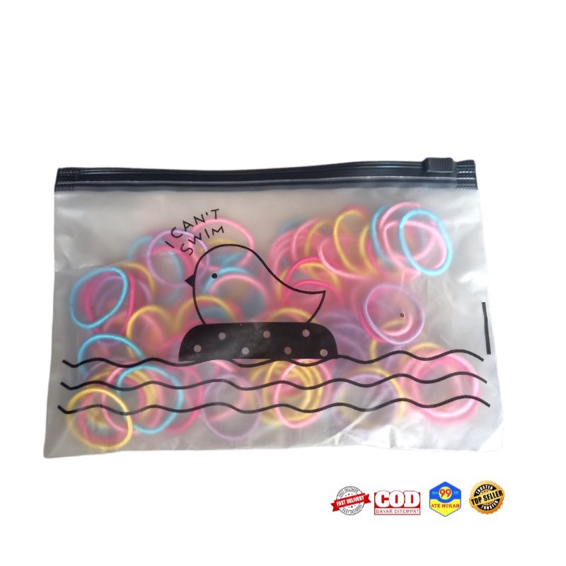 100 ikat rambut KOREA free pouch/tali rambut donat kecil/aksesoris rambut/kuncir rambut