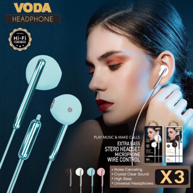 Hf Earphone Headser Voda X3 Extrabass Hf Bass Stereo