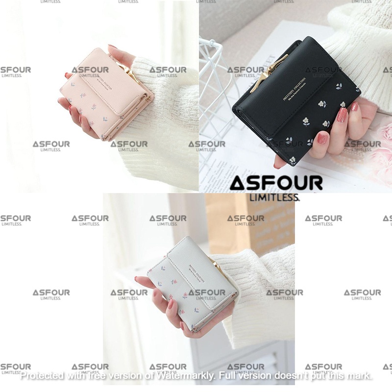 Asfour - Dompet Lipat Mini Wanita Motif Bunga Dompet Kartu Cardholder