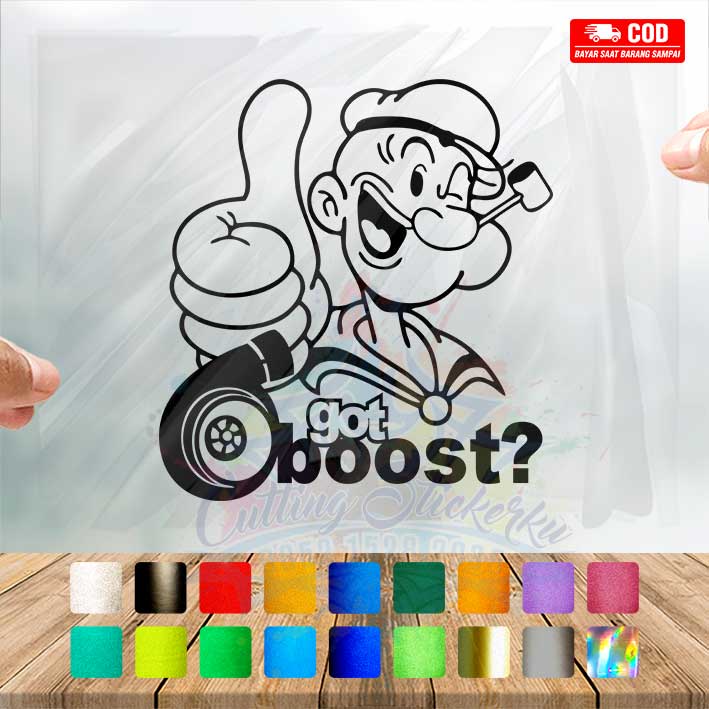 Cutting Stiker Popeye Boost Variasi Motor Mobil Sticker Timbul Keren Nyala Dasbor Spakbor Visor Body Kaca Helm Laptop Hologram Reflective Tahan Air Bodi Samping Nama Jepang Scoopy Vario Beat NMAX PCX Vespa Aesthetic Pickup Anime Windshield Kustom Modif