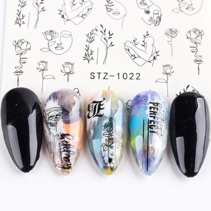 NAIL STIKER ABSTRACT FACE TRIBAL FLOWER STIKER BUNGA NAILART STIKER WATER DECAL KUKU