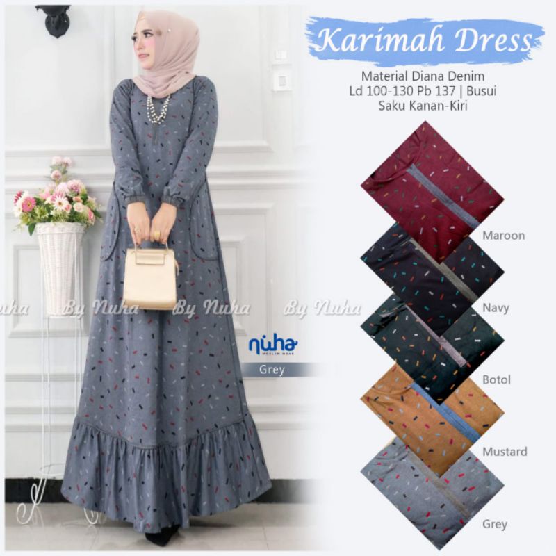 KARIMAH DRESS BY NUHA GAMIS/MAXY DRESS KAOS DIANA DENIM MOTIF BUSUI