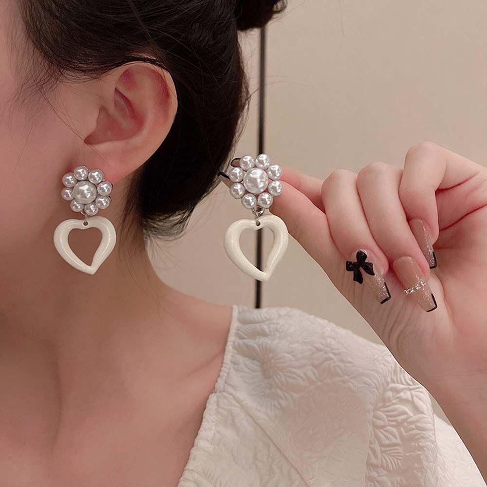 Mxbeauty Menjuntai Anting Trendi Kreatif Cinta Hati Mutiara Imitasi Perempuan Geometris Anting Korea