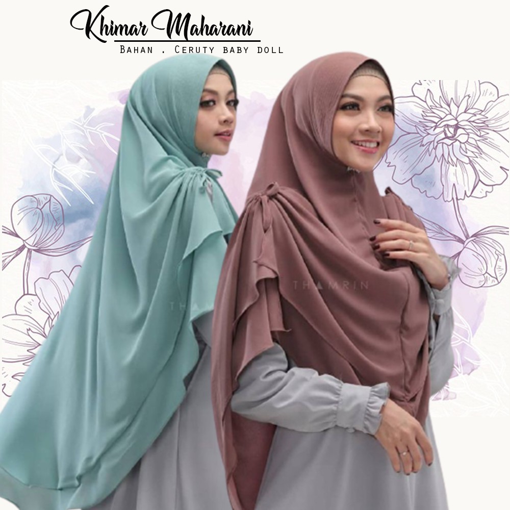 Khimar Syari Jumbo 2 Layer Serut Ceruty Babby doll Kerudung Jumbo Ceruty Jilbab Khimar Maharani M2
