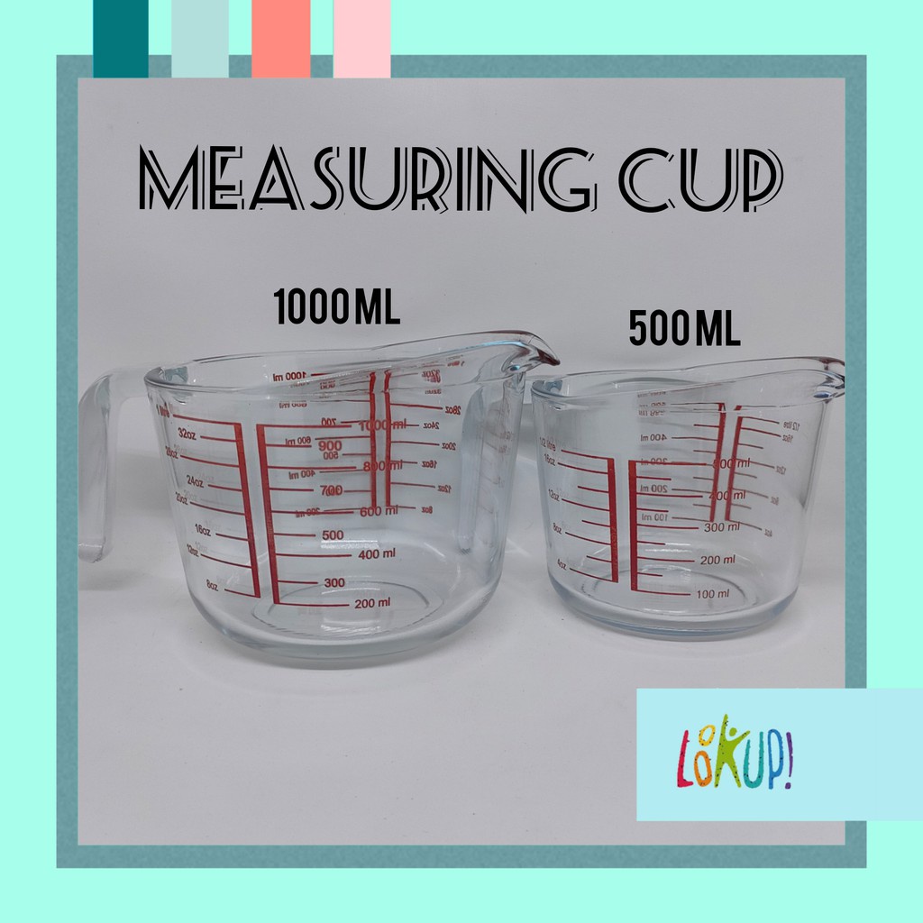 measuring cup glass 500ml 1Liter / gelas takar kaca serbaguna / gelas ukur masak dapur