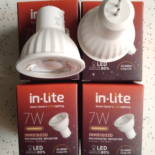 Lampu sorot led 7w mr16 kuning / 3.000 k / warm white 220v dimmable inlite