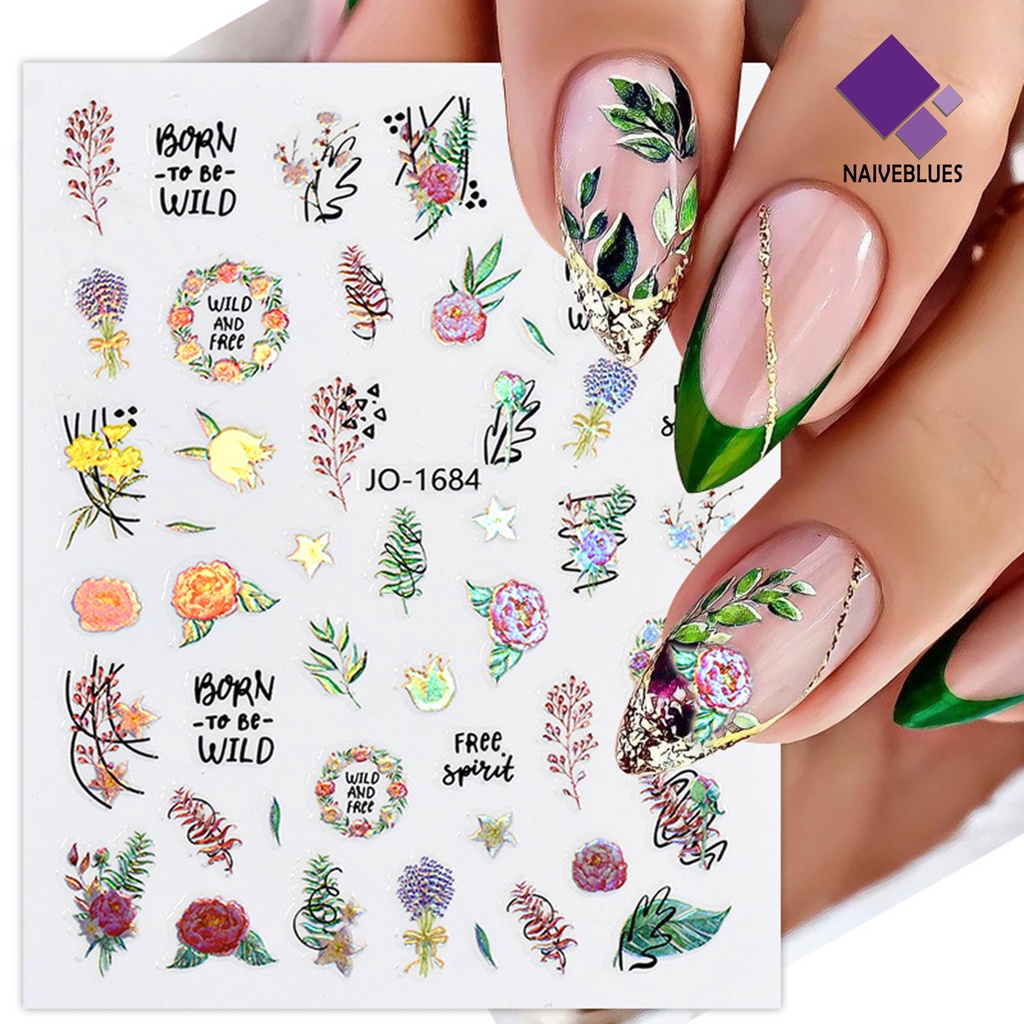 Naiveblue &gt; Stiker Kuku Tahan Air Motif Bunga Untuk Nail Art DIY