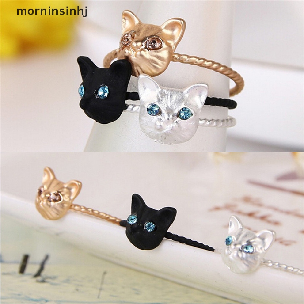 Mornin 1 Pc Cincin Mini Model Kucing Warna Hitamemassilver Untuk Wanita