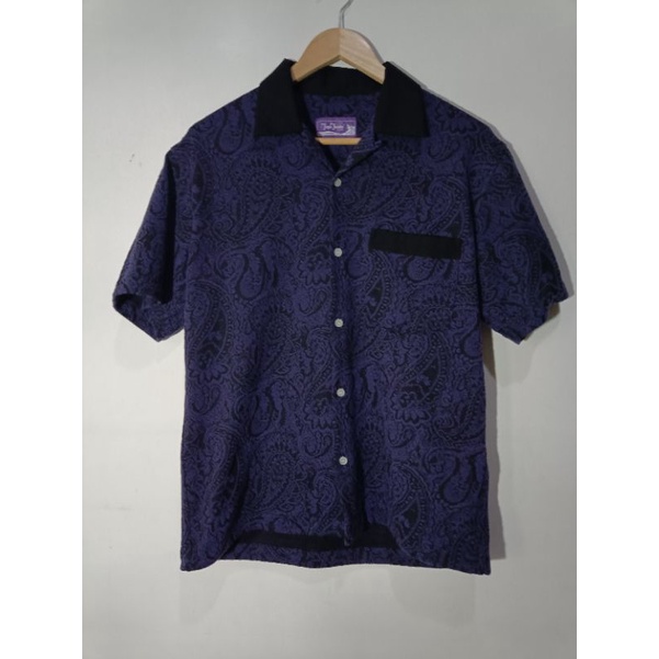 tropic thunder slodei hawaii aloha  shirt jacquard purple black kemeja open collar size S motif pais