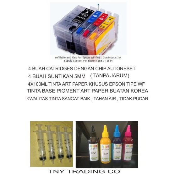 EPSON REFILL CATRIDGES WF-7711 WF 7611 WF7111 TINTA PIGMENT ART PAPER BUATAN KOREA 400ML Diskon