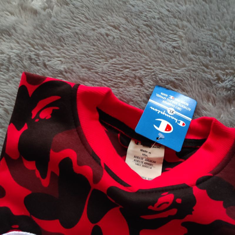 Sweater Crewneck Champion X Bape Camo Bordir FullTag &amp; Lebel